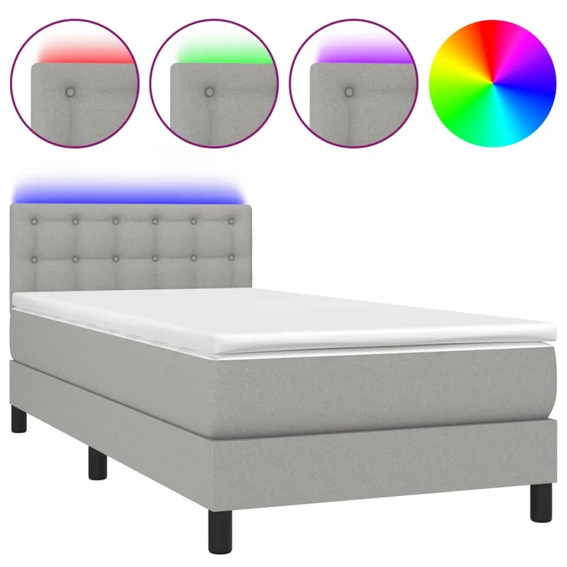 Cadre de lit LED avec sommier tête de lit matelas surmatelas 100x200 cm tissu gris clair TDL0207935