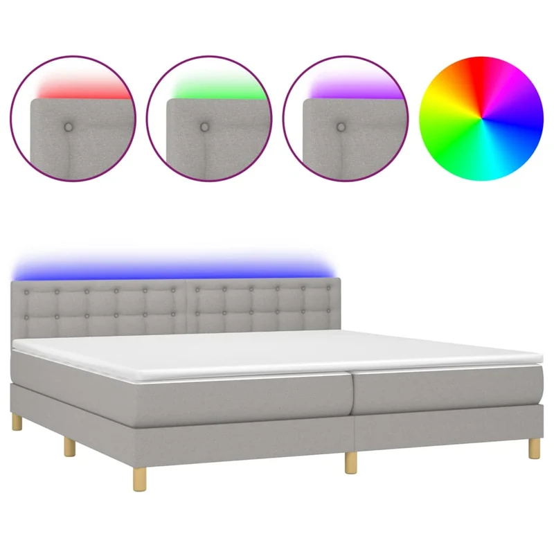 Cadre de lit LED avec sommier tête de lit matelas surmatelas 200x200 cm tissu gris clair TDL0207778