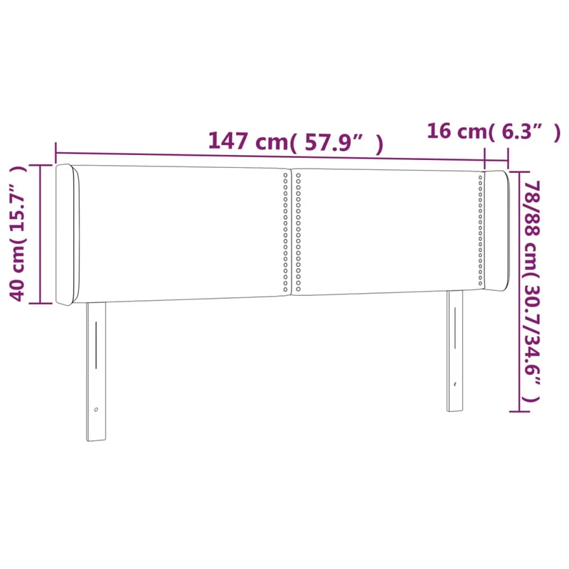 Tête de lit accessoire couchage chambre à coucher meuble avec rebord latéral 147 x 16 x 78/88 cm tissu gris foncé TDL0205017