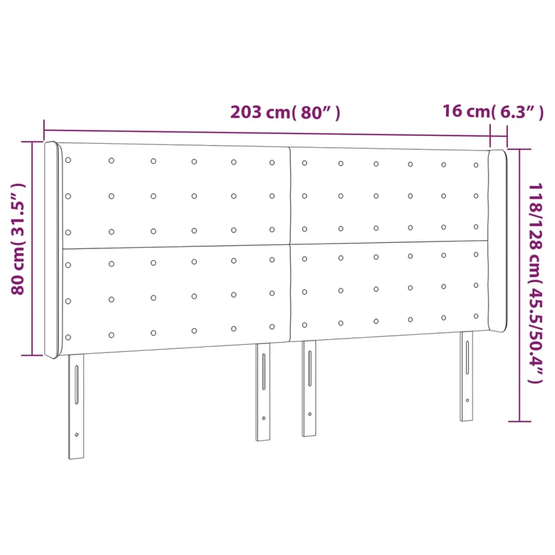 Tête de lit accessoire couchage chambre à coucher meuble à LED 203 x 16 x 118/128 cm tissu gris clair TDL0201301