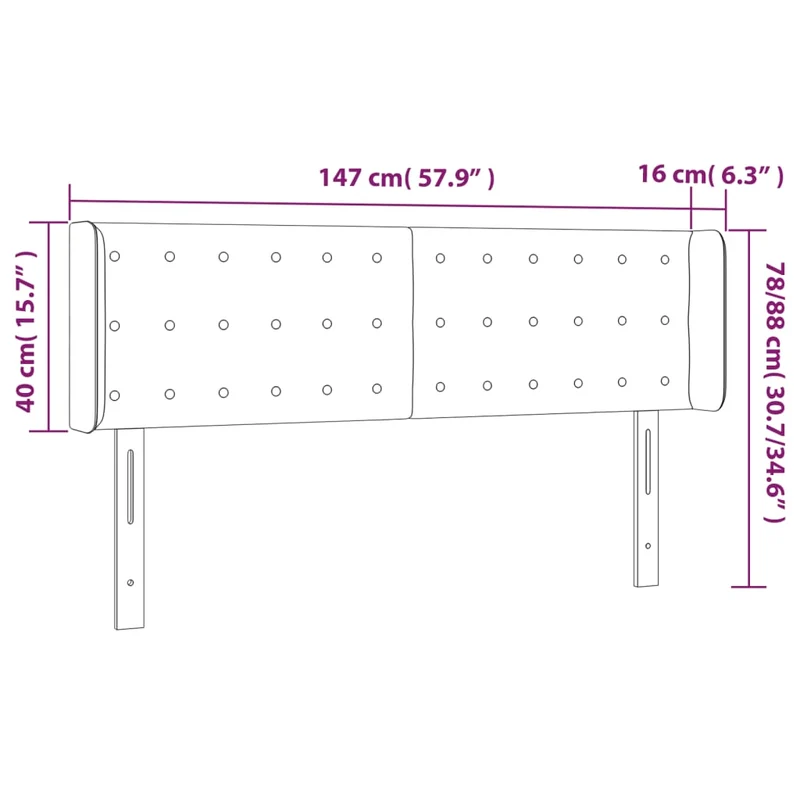 Tête de lit accessoire couchage chambre à coucher meuble à LED 147 x 16 x 78/88 cm tissu gris foncé TDL0201132