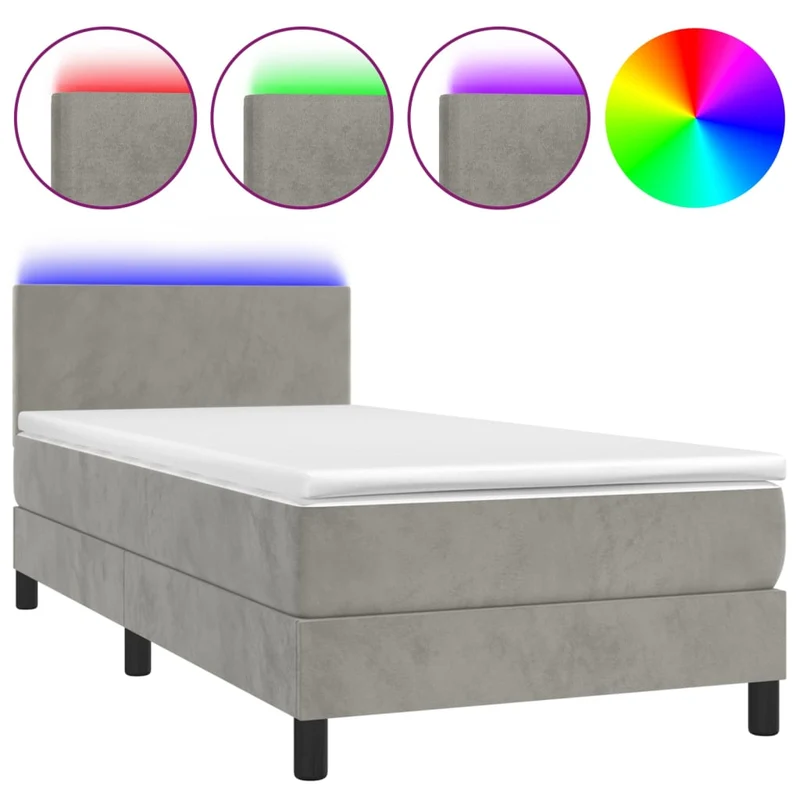 Cadre de lit LED avec sommier tête de lit matelas 90x200cm tissu velours gris clair TDL0208463