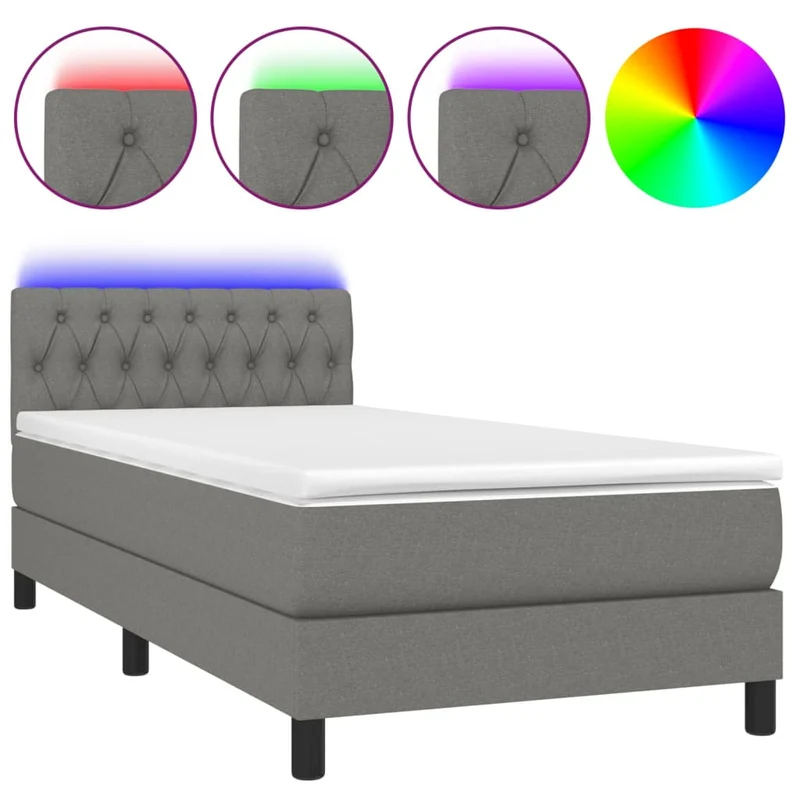 Cadre de lit LED avec sommier tête de lit matelas 100x200 cm tissu gris foncé TDL0208433