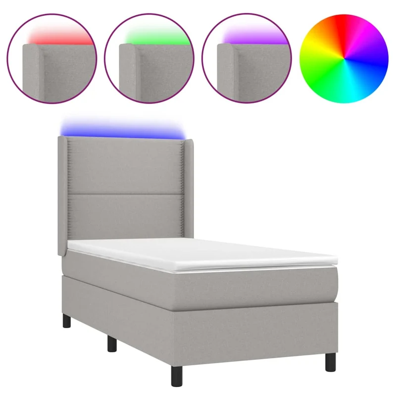 Cadre de lit LED avec sommier tête de lit matelas surmatelas 100x200 cm tissu gris clair TDL0207949
