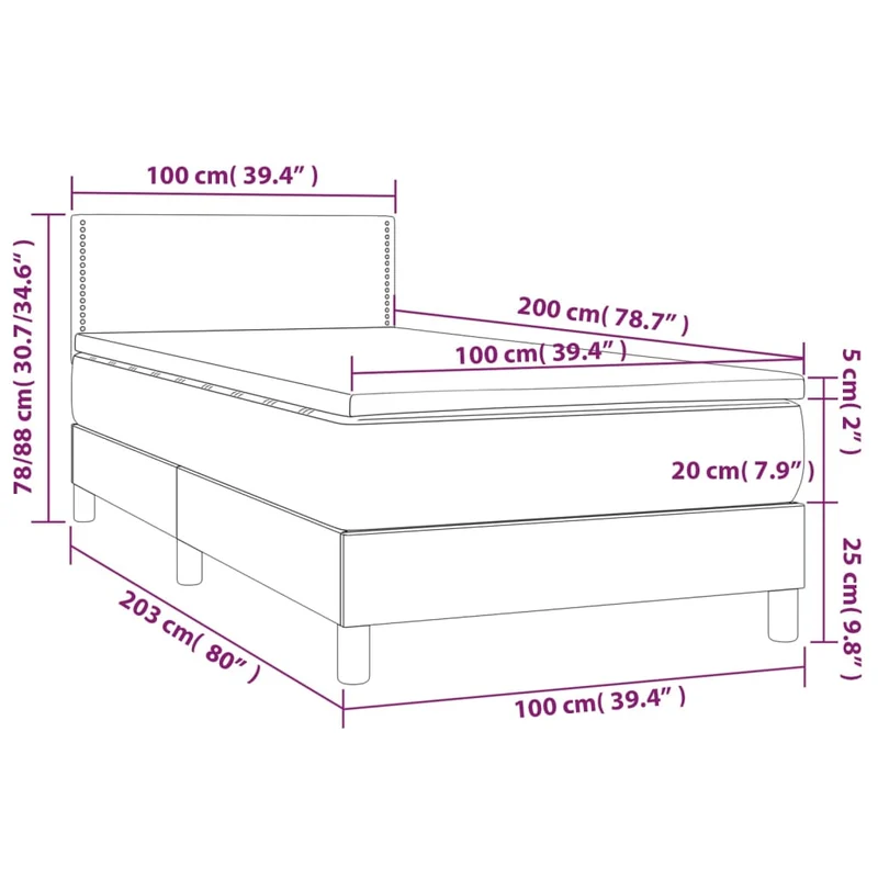 Cadre de lit LED avec sommier tête de lit matelas surmatelas 100x200 cm tissu velours gris foncé TDL0207754