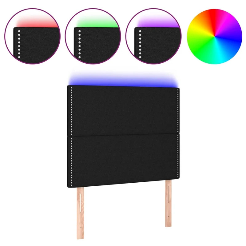 Tête de lit accessoire couchage chambre à coucher meuble à LED 90 x 5 x 118/128 cm tissu noir TDL0200545