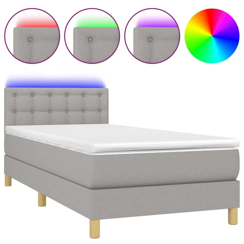 Cadre de lit LED avec sommier tête de lit matelas 90x200cm tissu gris clair TDL0209461