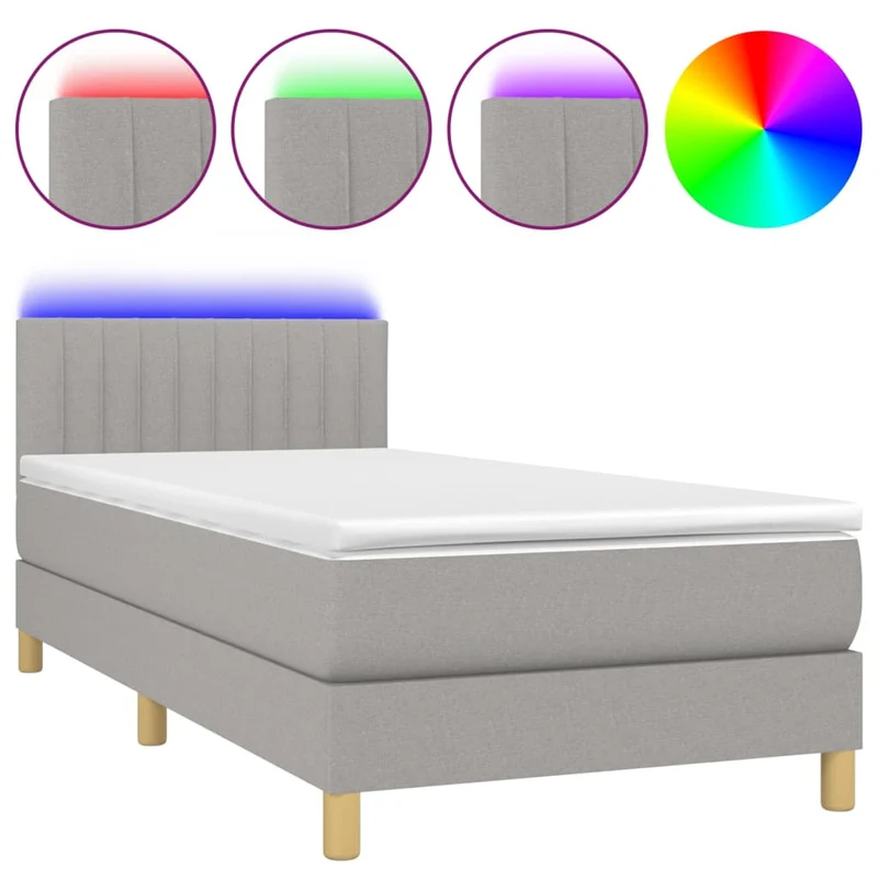 Cadre de lit LED avec sommier tête de lit matelas surmatelas 100x200 cm tissu gris clair TDL0207934