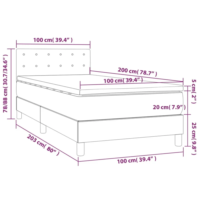 Cadre de lit LED avec sommier tête de lit matelas surmatelas 100x200 cm tissu velours gris foncé TDL0207747