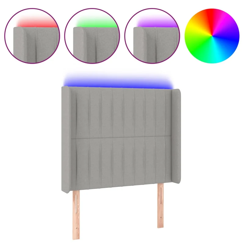 Tête de lit accessoire couchage chambre à coucher meuble à LED 103 x 16 x 118/128 cm tissu gris clair TDL0201433