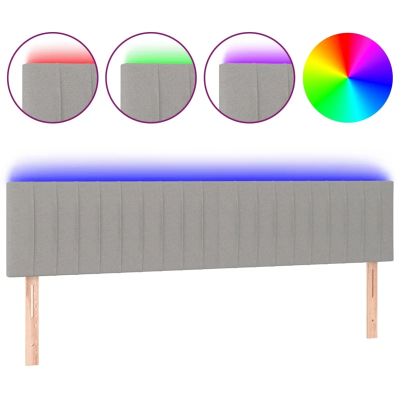 Tête de lit accessoire couchage chambre à coucher meuble à LED 200 x 5 x 78/88 cm tissu gris clair TDL0201318