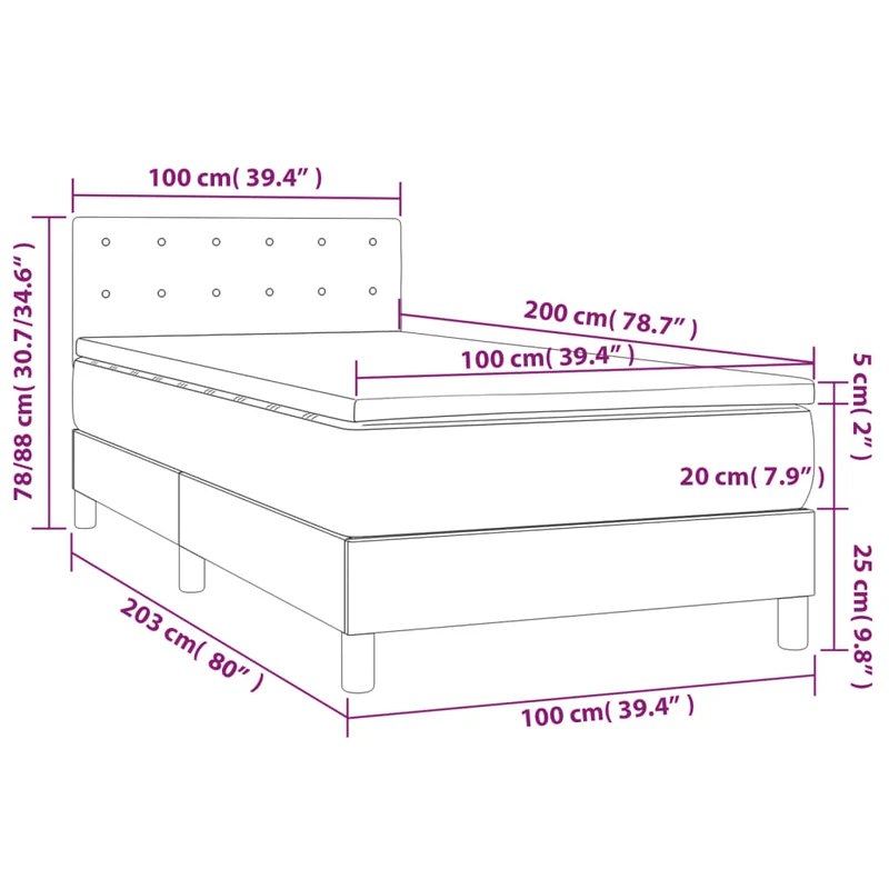 Cadre de lit LED avec sommier tête de lit matelas 100x200 cm en tissu gris foncé TDL0208424