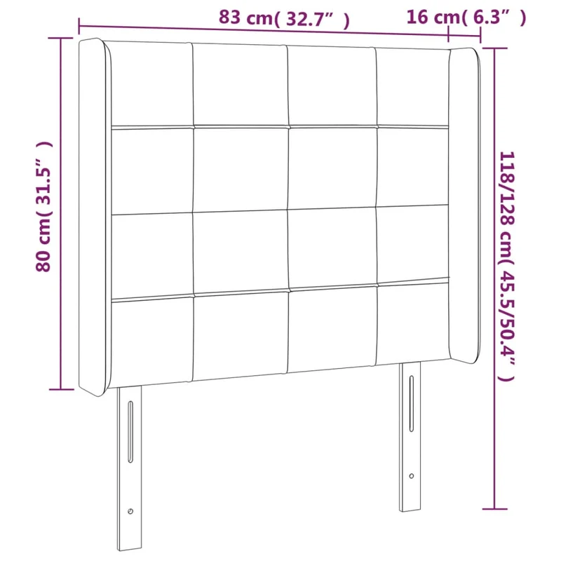 Tête de lit accessoire couchage chambre à coucher meuble avec rebord latéral 83 x 16 x 118/128 cm tissu velours gris foncé TDL0204907