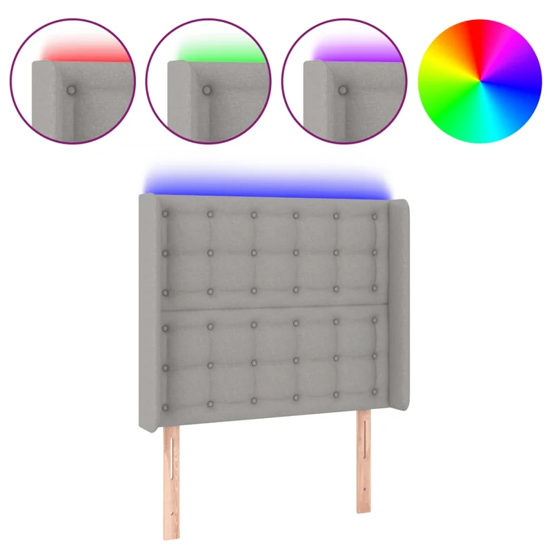 Tête de lit accessoire couchage chambre à coucher meuble à LED capitonné 83 x 16 x 118/128 cm tissu gris clair TDL0201261