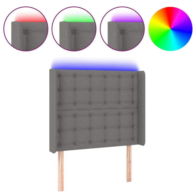 Tête de lit accessoire couchage chambre à coucher meuble à LED 83 x 16 x 118/128 cm tissu gris foncé TDL0201024
