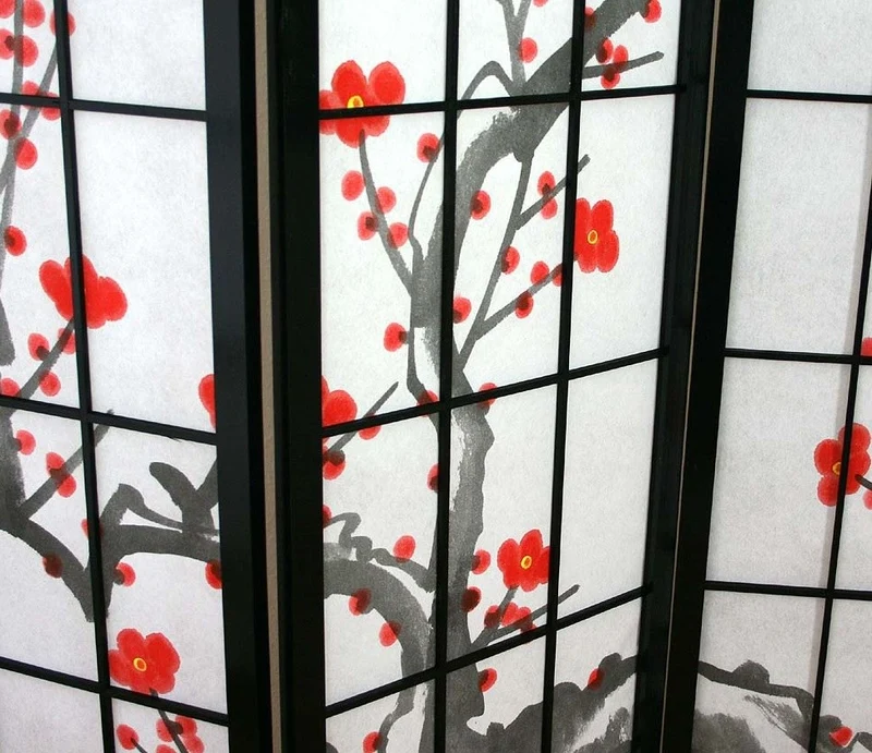 Paravent 5 panneaux japonais en bois noir 220x175cm PAR06015