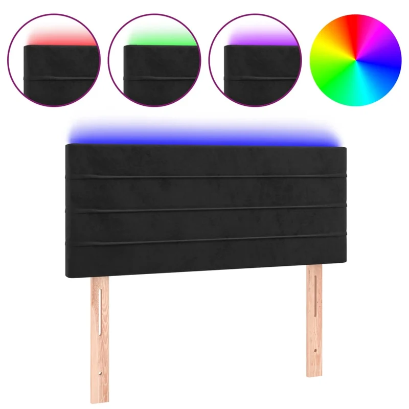 Tête de lit accessoire couchage chambre à coucher meuble à LED 100 x 5 x 78/88 cm tissu velours noir TDL0200751