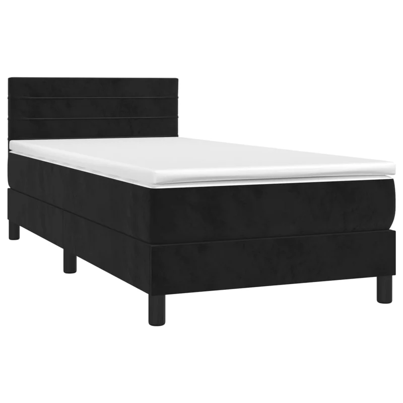 Cadre de lit LED avec sommier tête de lit matelas 90x200 cm tissu velours noir TDL0209004