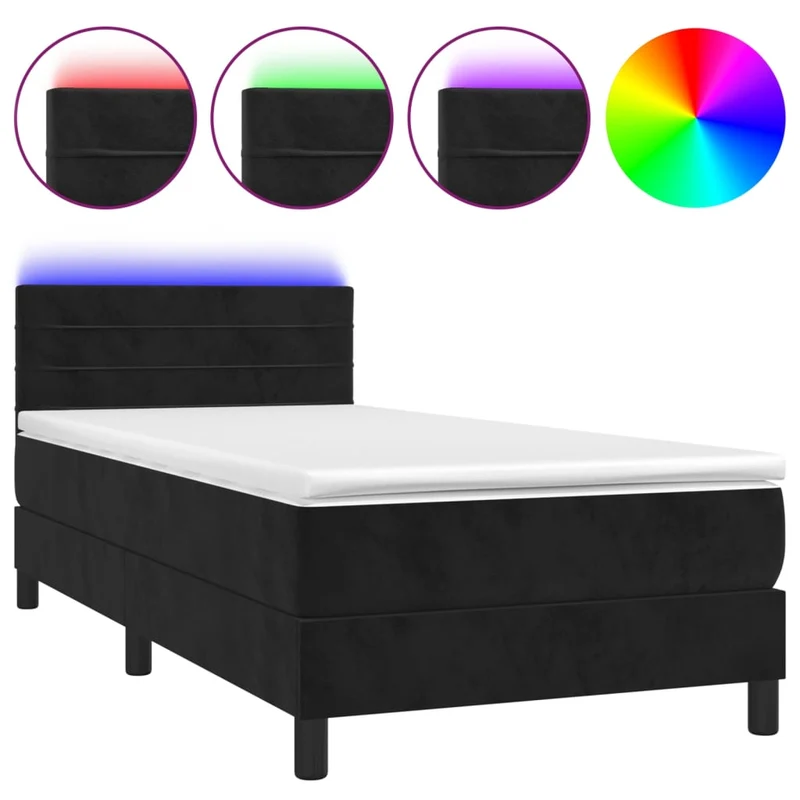 Cadre de lit LED avec sommier tête de lit matelas 90x200 cm tissu velours noir TDL0209004