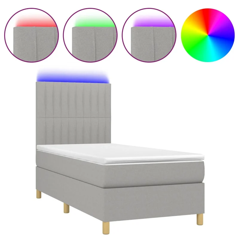Cadre de lit LED avec sommier tête de lit matelas surmatelas 100x200 cm tissu gris clair TDL0207959