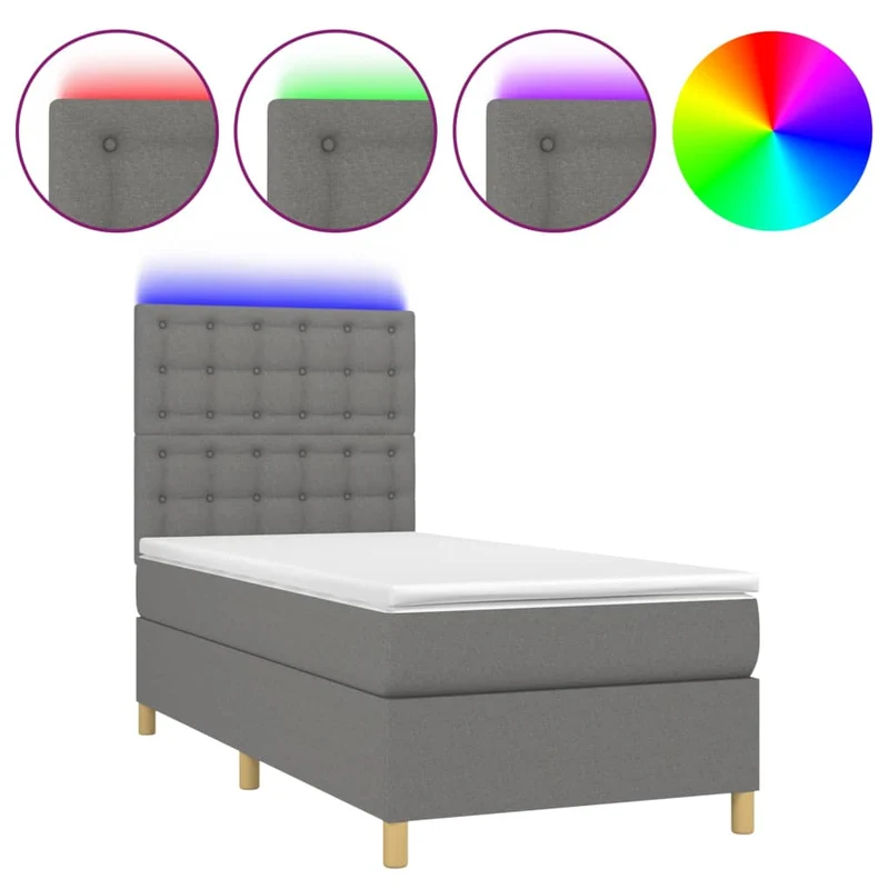 Cadre de lit LED avec sommier tête de lit matelas 100x200 cm tissu gris foncé TDL0208434