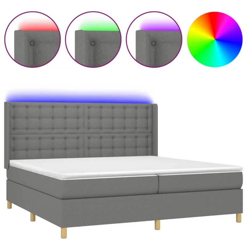 Cadre de lit LED avec sommier tête de lit matelas 200x200 cm tissu gris foncé TDL0208301