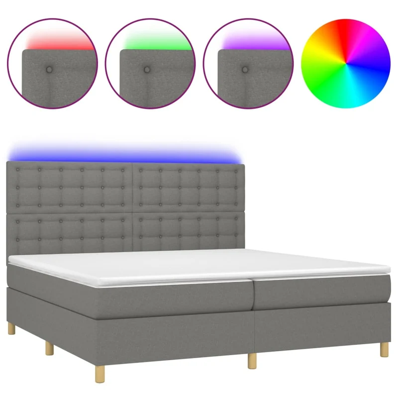 Cadre de lit LED avec sommier tête de lit matelas 200x200 cm tissu gris foncé TDL0208282