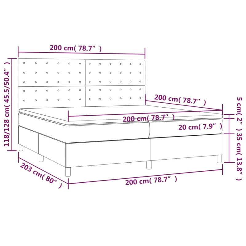 Cadre de lit LED avec sommier tête de lit matelas 200x200 cm tissu gris foncé TDL0208282