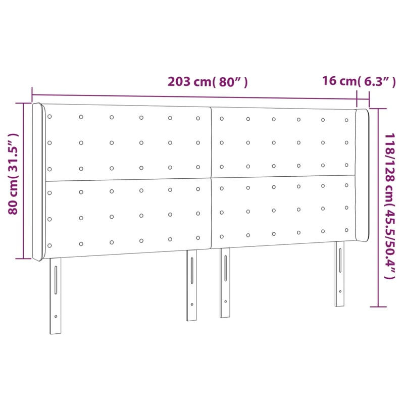Tête de lit accessoire couchage chambre à coucher meuble avec rebord latéral 203 x 16 x 118/128 cm tissu gris foncé TDL0204953