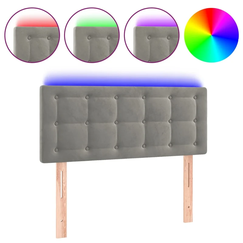Tête de lit accessoire couchage chambre à coucher meuble à LED 100 x 5 x 78/88 cm tissu velours gris clair TDL0201444