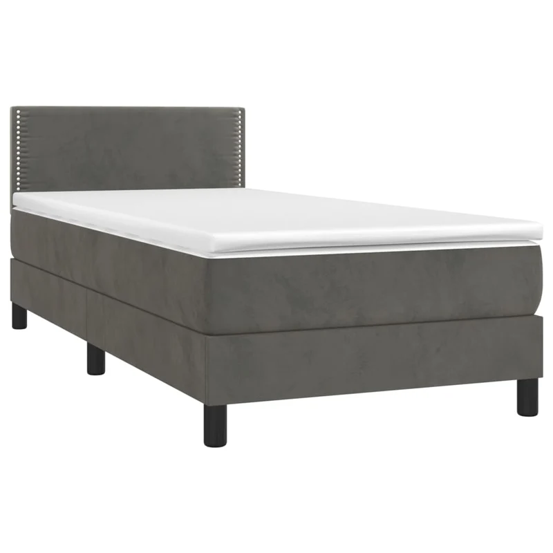 Cadre de lit LED avec sommier tête de lit matelas 90x200cm tissu velours gris foncé TDL0208252