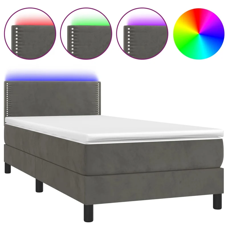 Cadre de lit LED avec sommier tête de lit matelas 90x200cm tissu velours gris foncé TDL0208252