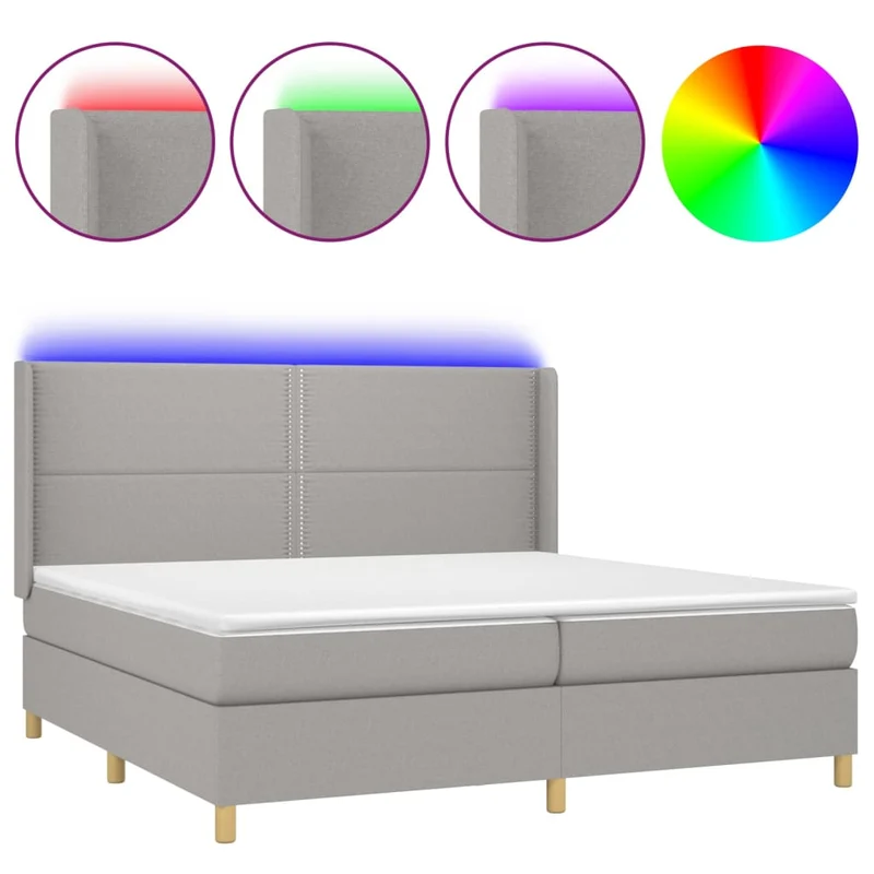 Cadre de lit LED avec sommier tête de lit matelas surmatelas 200x200 cm tissu gris clair TDL0207785