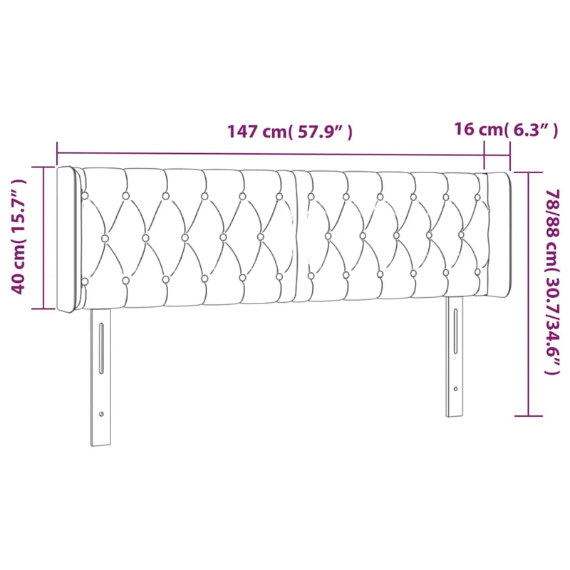 Tête de lit accessoire couchage chambre à coucher meuble avec rebord latéral 147 x 16 x 78/88 cm tissu gris foncé TDL0205013