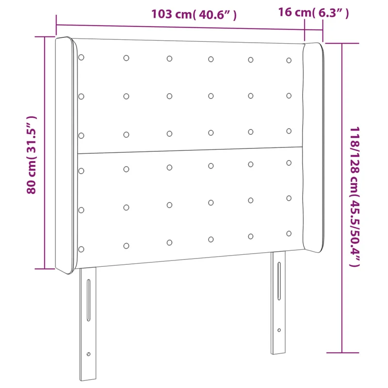 Tête de lit accessoire couchage chambre à coucher meuble à LED capitonné 103 x 16 x 118/128 cm tissu gris clair TDL0201437