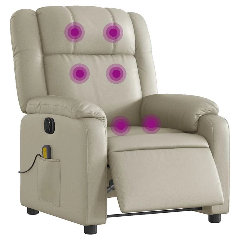 Fauteuil de relaxation TV fonction massage inclinable électrique 6 points de massage en PVC crème DEC027146
