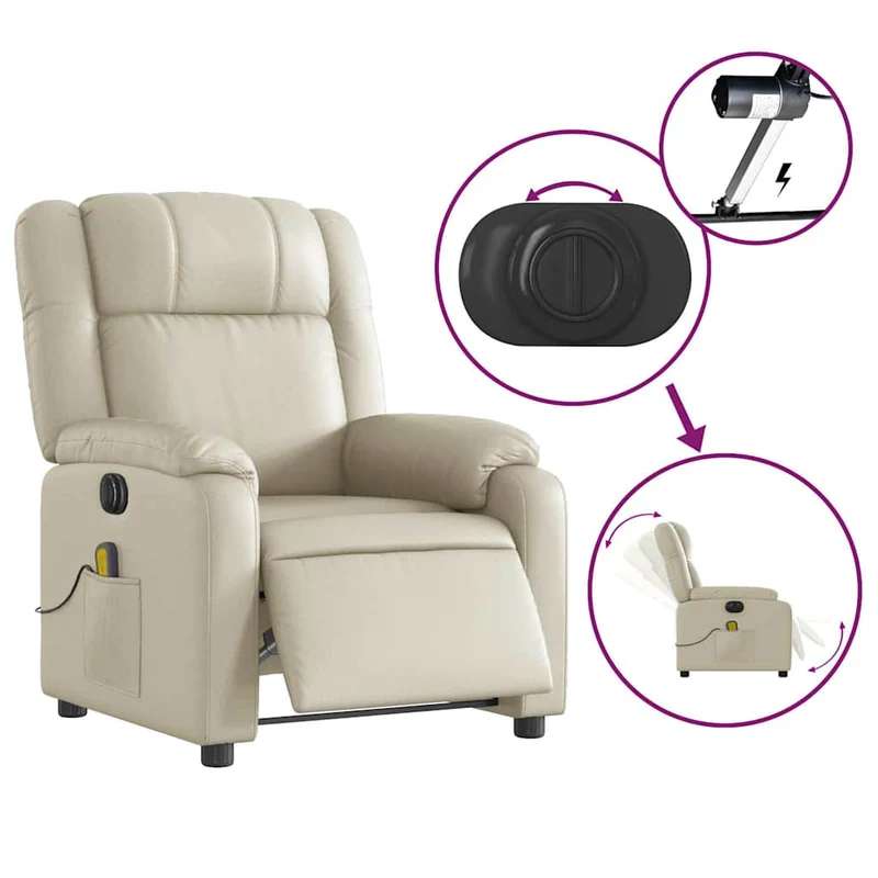 Fauteuil de relaxation TV fonction massage inclinable électrique 6 points de massage en PVC crème DEC027146