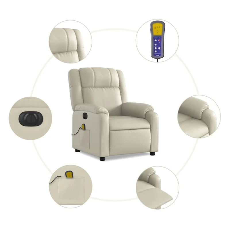 Fauteuil de relaxation TV fonction massage inclinable électrique 6 points de massage en PVC crème DEC027146