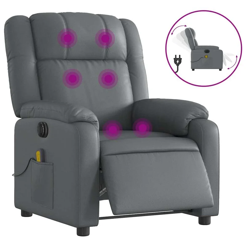 Fauteuil de relaxation TV fonction massage inclinable électrique 6 points de massage en PVC gris DEC027177