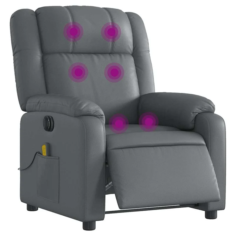 Fauteuil de relaxation TV fonction massage inclinable électrique 6 points de massage en PVC gris DEC027177