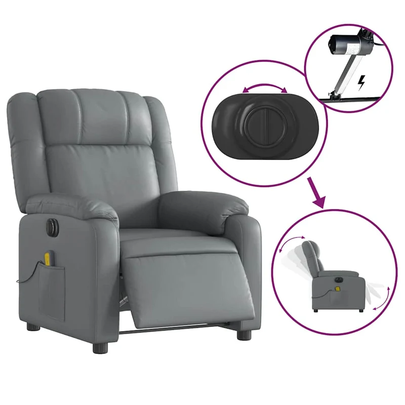 Fauteuil de relaxation TV fonction massage inclinable électrique 6 points de massage en PVC gris DEC027177