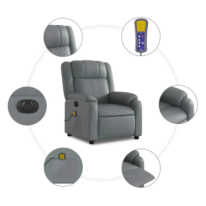 Fauteuil de relaxation TV fonction massage inclinable électrique 6 points de massage en PVC gris DEC027177