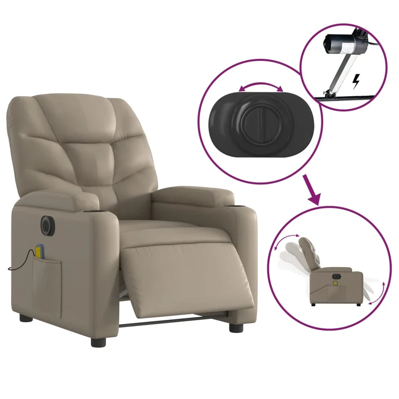 Fauteuil de relaxation TV fonction massage inclinable électrique 6 points de massage PVC couleur cappuccino DEC027138