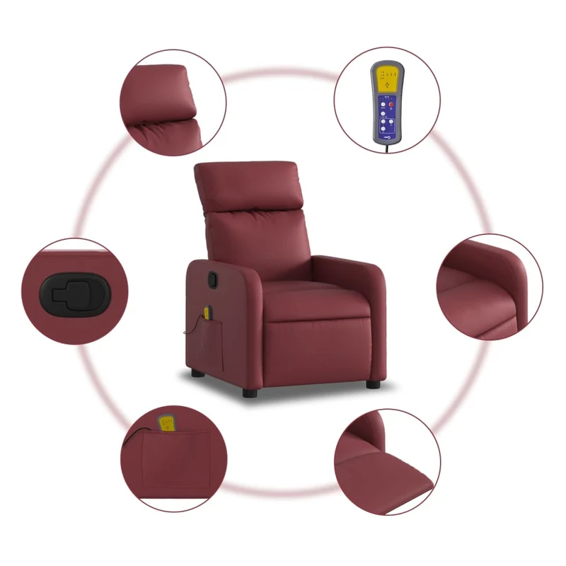 Fauteuil de relaxation TV fonction massage inclinable 6 points de massage en PVC bordeaux rouge DEC027084