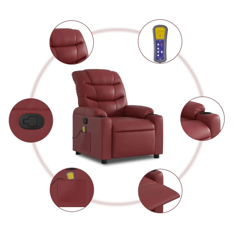 Fauteuil de relaxation TV fonction massage inclinable 6 points de massage en PVC rouge bordeaux DEC027079