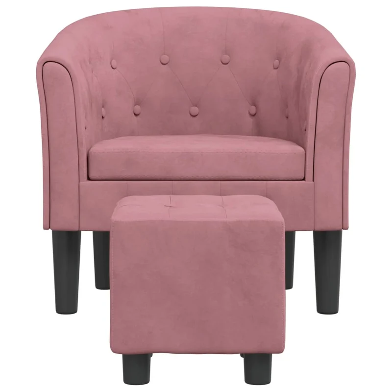 Fauteuil lounge design moderne avec repose-pieds dossier arrondi en velours rose DEC026842