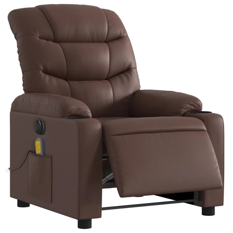 Fauteuil de relaxation TV fonction massage inclinable électrique 6 points de massage en PVC marron DEC027202