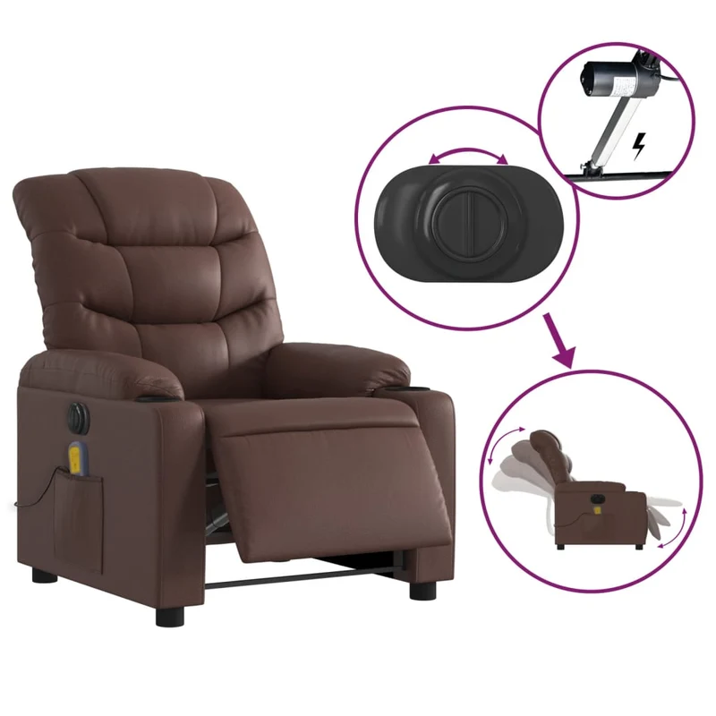 Fauteuil de relaxation TV fonction massage inclinable électrique 6 points de massage en PVC marron DEC027202