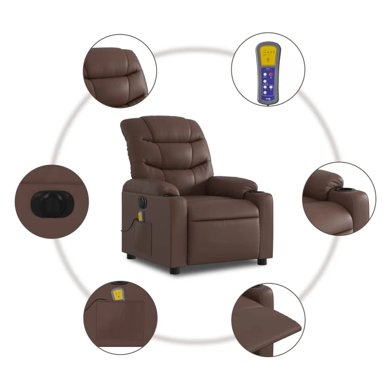 Fauteuil de relaxation TV fonction massage inclinable électrique 6 points de massage en PVC marron DEC027202