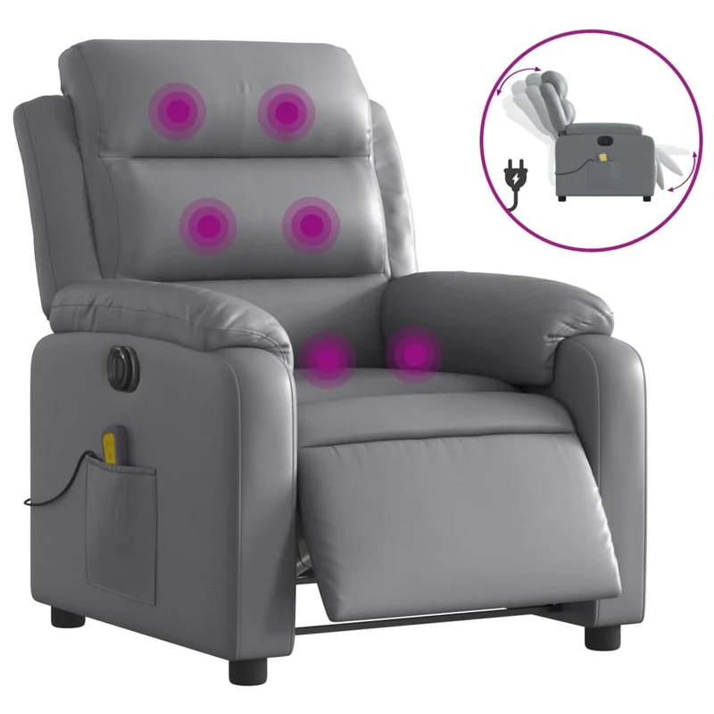 Fauteuil de relaxation TV fonction massage inclinable électrique 6 points de massage en PVC gris DEC027180